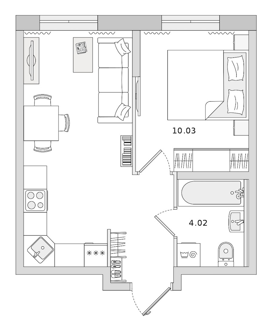 1-комнатная квартира 33.67 м², 3/21 эт., ЖК «Новые горизонты 2»